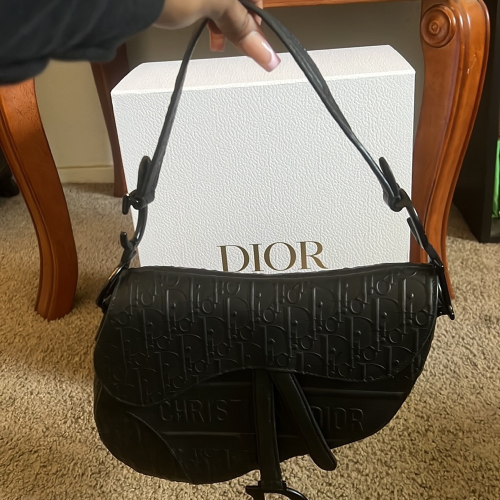 Dior Black Oblique Saddle Bag w/ Strap - Picture 2 of 5